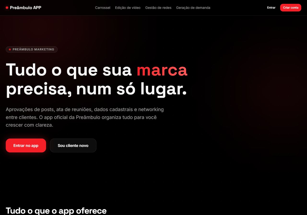 Página pública da Preâmbulo App